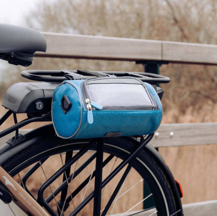 "Speedy Fiets Tas met wit touchscreen venster, waterdichte constructie en stevige bevestiging, perfecte fietsaccessoire."
