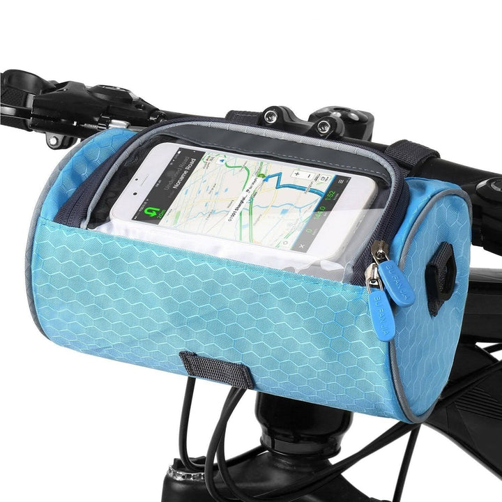 "Speedy Fiets Tas met wit touchscreen venster, waterdichte constructie en stevige bevestiging, perfecte fietsaccessoire."