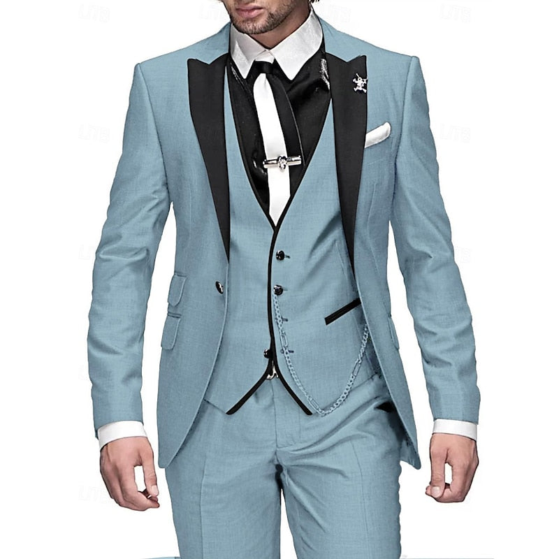 Stijlvol 3-delig linnen herenpak in bourgondisch rood, inclusief blazer, gilet en broek; perfect voor elke gelegenheid.