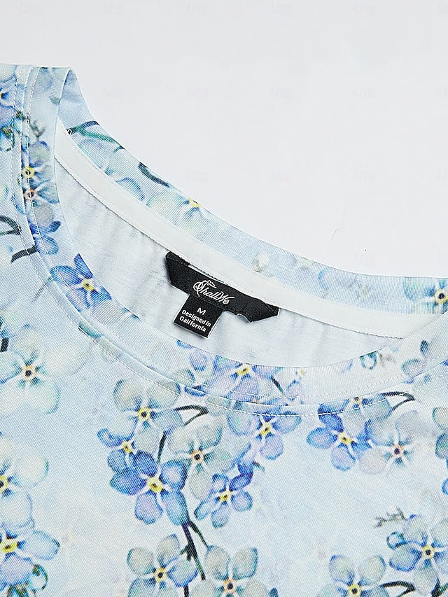 Stijlvol bloemenprint dames T-shirt met korte mouwen, verfijnde print en comfortabele pasvorm, ideaal voor dagelijks gebruik.