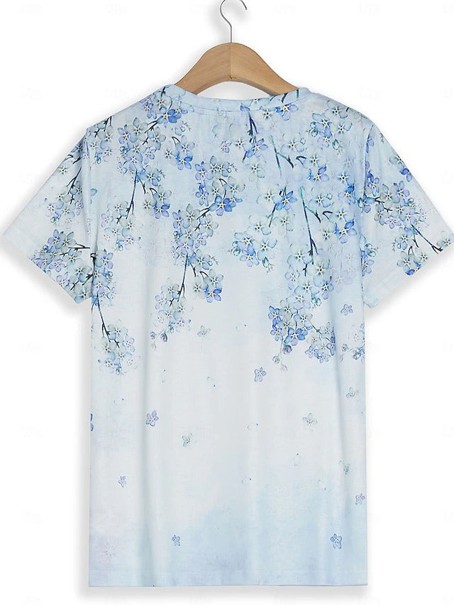 Stijlvol bloemenprint dames T-shirt met korte mouwen, verfijnde print en comfortabele pasvorm, ideaal voor dagelijks gebruik.