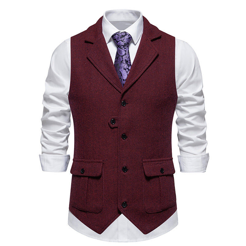 Modern vintage gilet voor heren, met knoopsluiting en verfijnde afwerking. Een stijlvol herenvest voor elke modebewuste man.