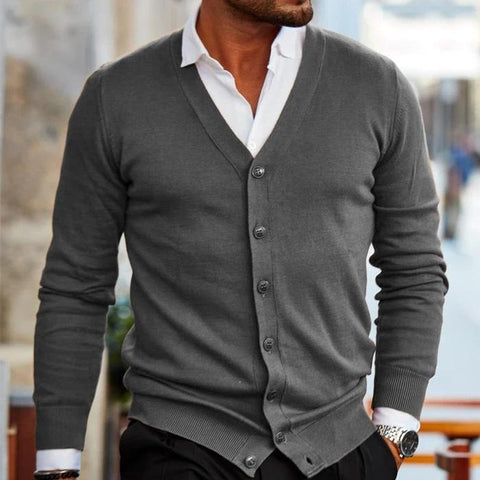 "Stijlvol heren kasjmier cardigan vest, grijs, luxueuze uitstraling, zachte textuur, geschikt voor dagelijks of speciale gele
