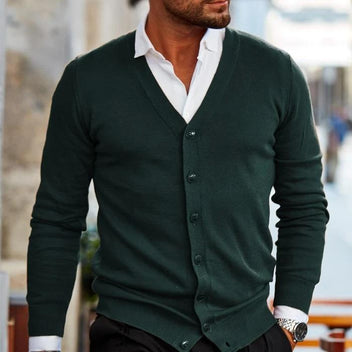 "Stijlvol heren kasjmier cardigan vest, grijs, luxueuze uitstraling, zachte textuur, geschikt voor dagelijks of speciale gele