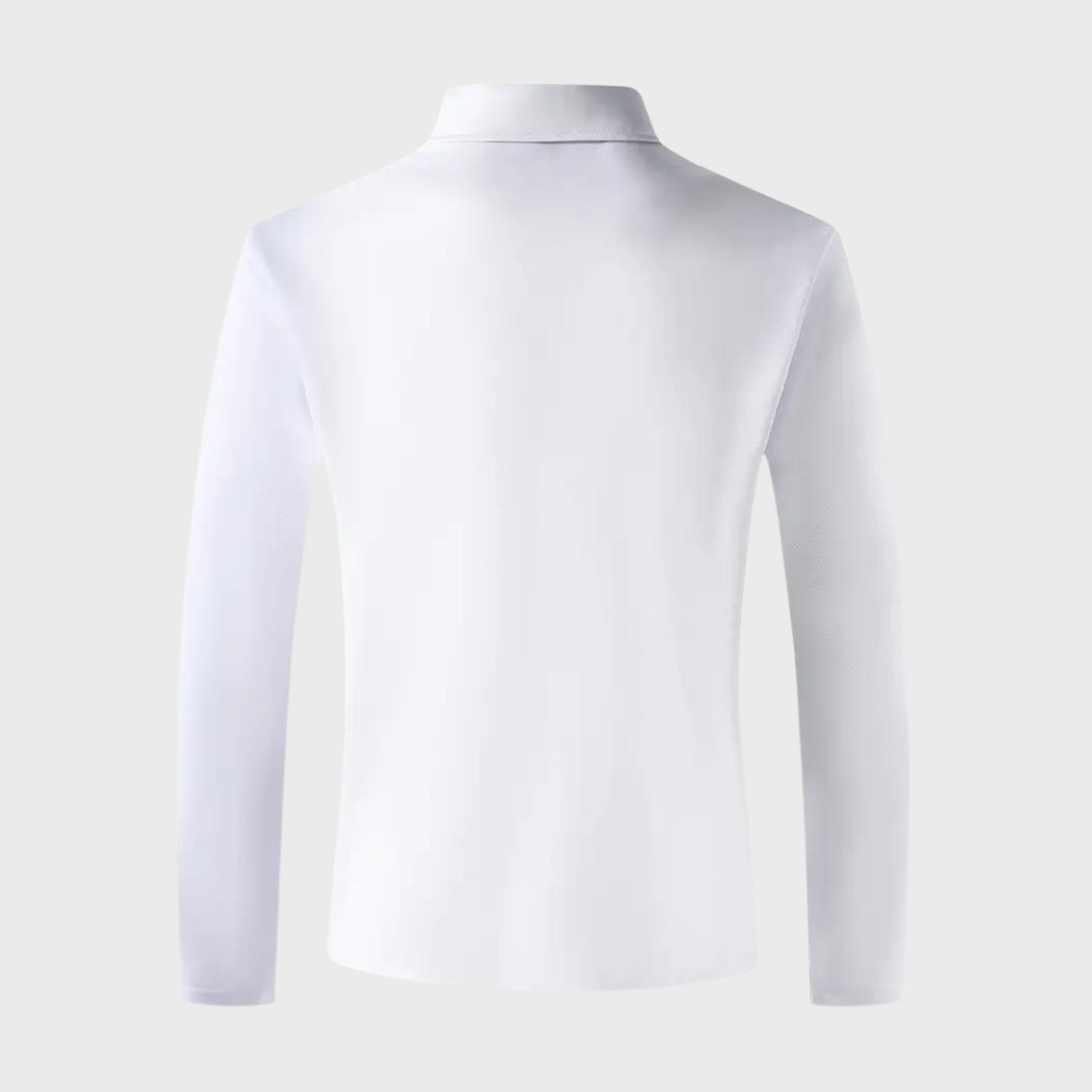 Stijlvol heren poloshirt met lange mouwen in marineblauw, zilvergrijs en zwart voor comfort en veelzijdige uitstraling.