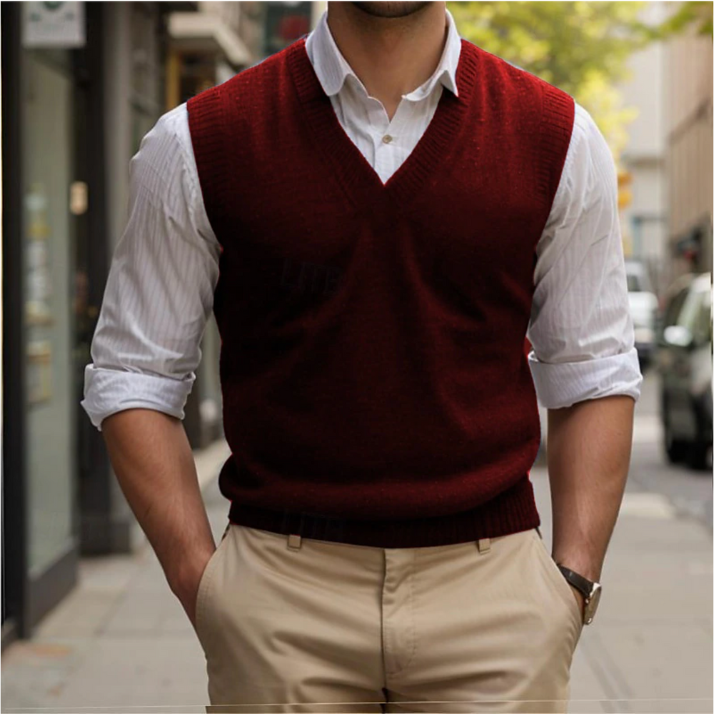 Elegant heren vest mouwloos, met klassieke V-hals. Perfect voor zakelijke en casual outfits. Tijdloos en comfortabel.