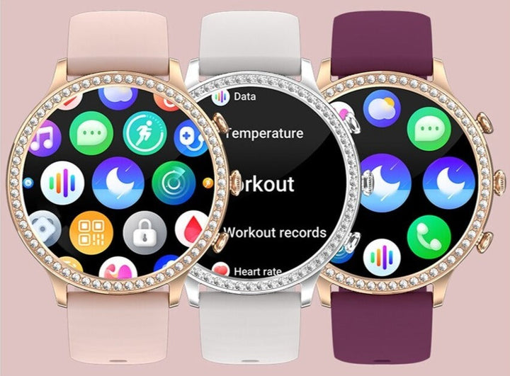 "Stijlvol SmartPulse gezondheidsmonitor horloge met touchscreen en verstelbare band, rosé goud afwerking, IP68 waterbestendig