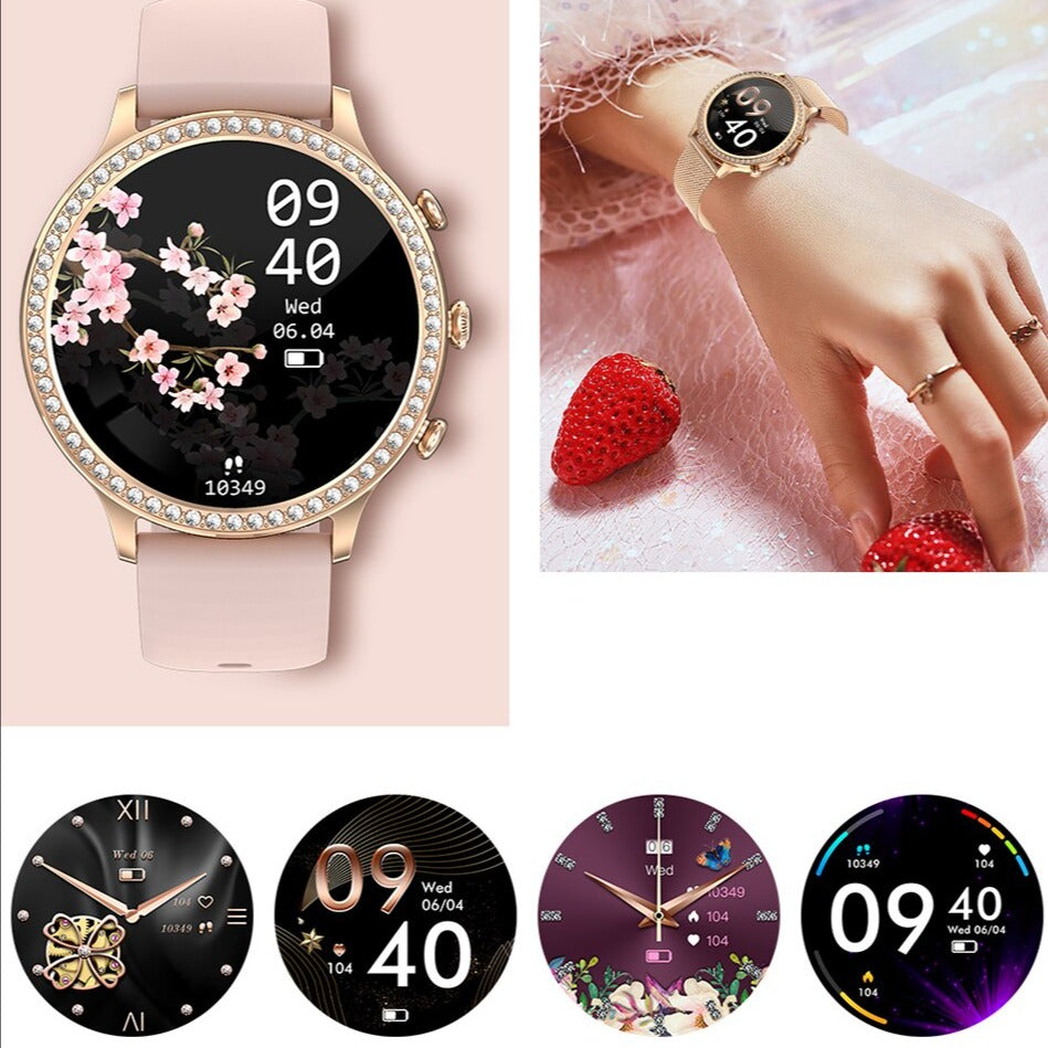 "Stijlvol SmartPulse gezondheidsmonitor horloge met touchscreen en verstelbare band, rosé goud afwerking, IP68 waterbestendig