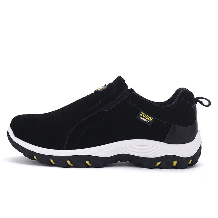 "Stijlvolle, ademende heren slip-on sneakers zonder veters, grijs met orthopedische zool voor ultiem comfort en gemak."