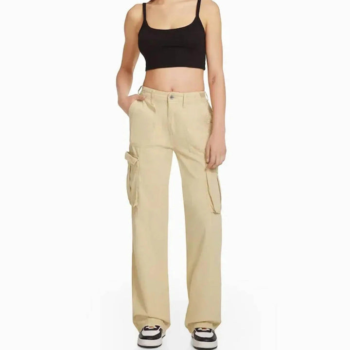 Stijlvolle blauwe cargo broek met verstelbare taille en cargozakken, ideaal voor moderne vrouwen. Comfortabel en trendy.