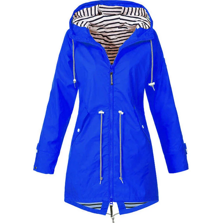 "Stijlvolle dames regenjas, waterdicht en elegant, flatterende pasvorm in diverse kleuren en maten, perfect voor regenachtige