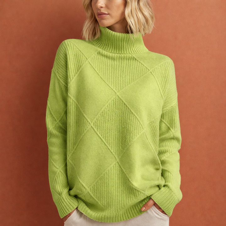 Stijlvolle dames wintertrui in zachte wolblend, biedt warmte en comfort. Perfect voor koude herfstdagen.