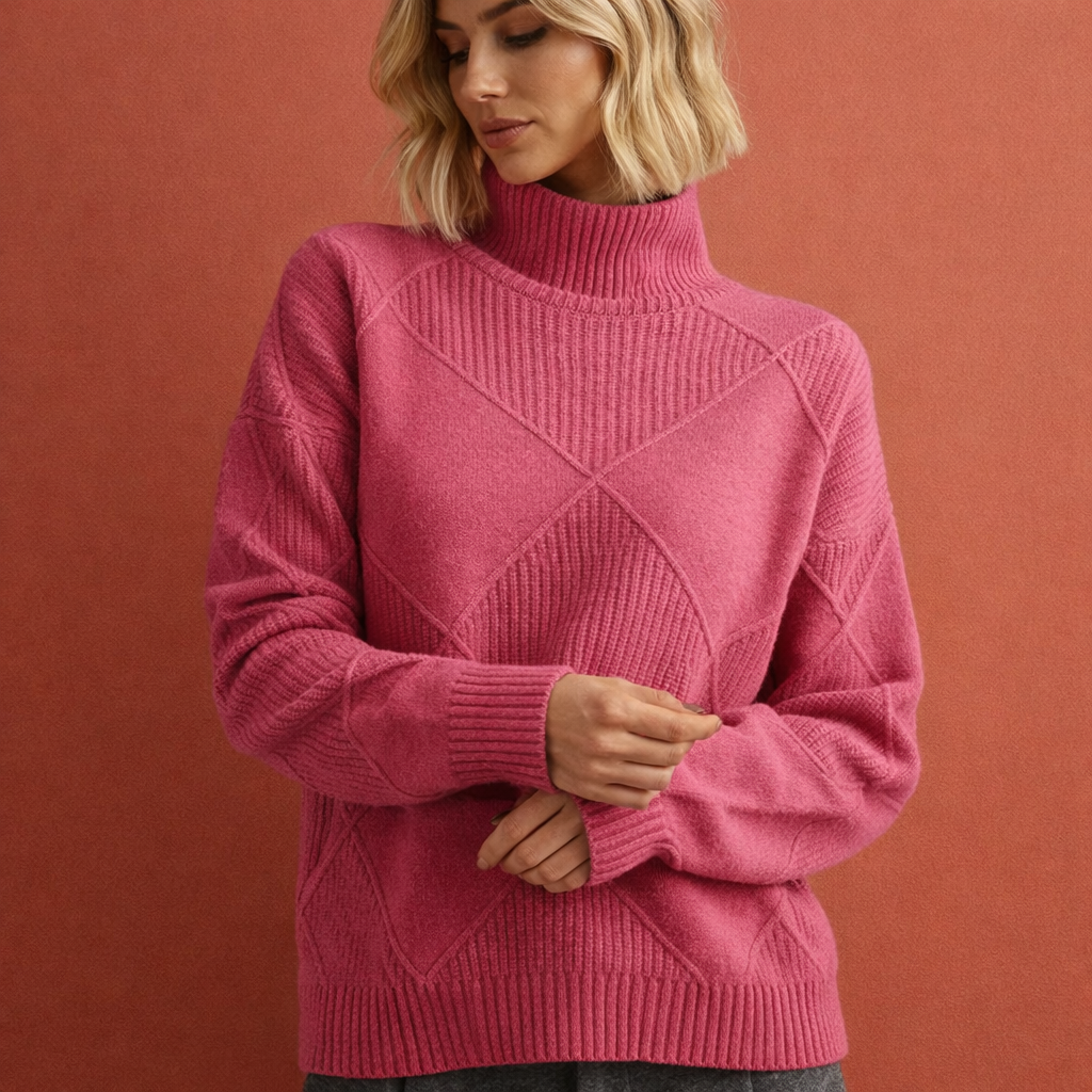 Modieuze dames wintertrui, warm en comfortabel. Ideaal voor koude herfstdagen en winteravonden. Tijdloze stijl.
