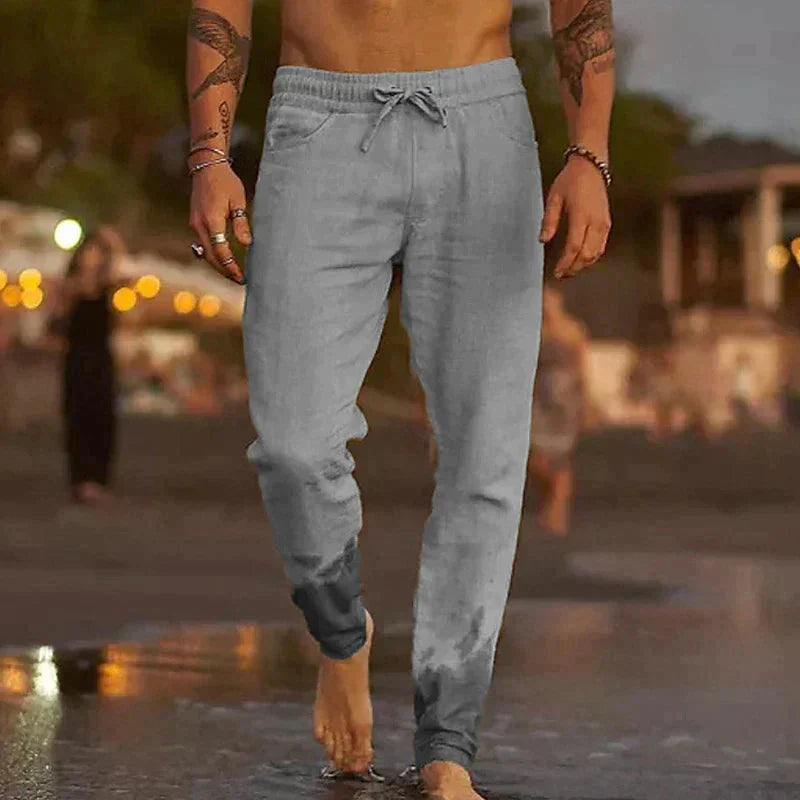 Heren casualbroek met elastische taille en verstelbaar trekkoord voor optimaal comfort en stijl.