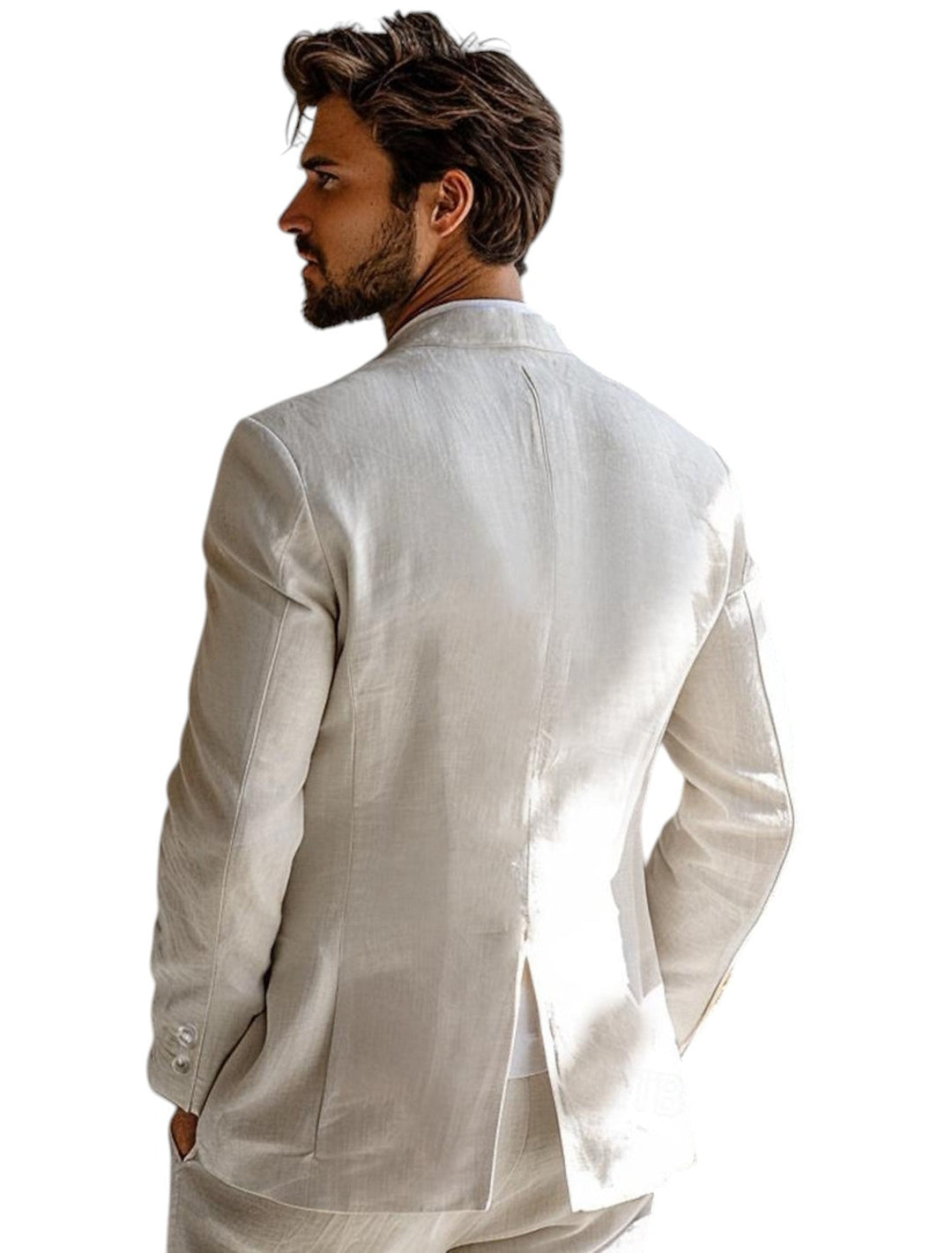 "Stijlvolle heren linnen blazer in beige, luchtig en ademend, perfect voor warme zomerdagen en vele gelegenheden."