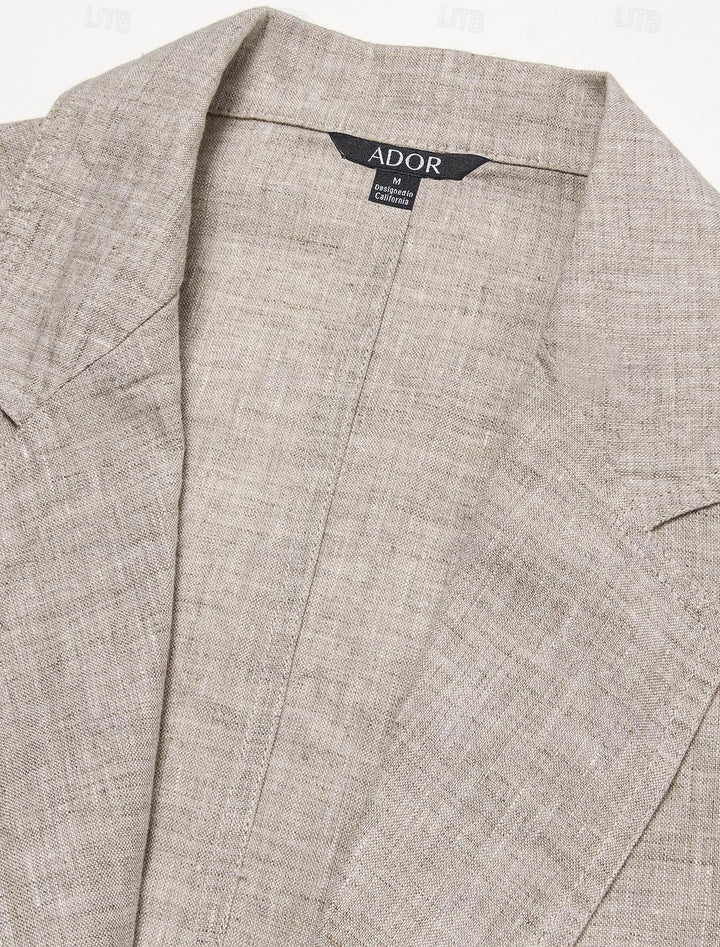 "Stijlvolle heren linnen blazer in beige, luchtig en ademend, perfect voor warme zomerdagen en vele gelegenheden."