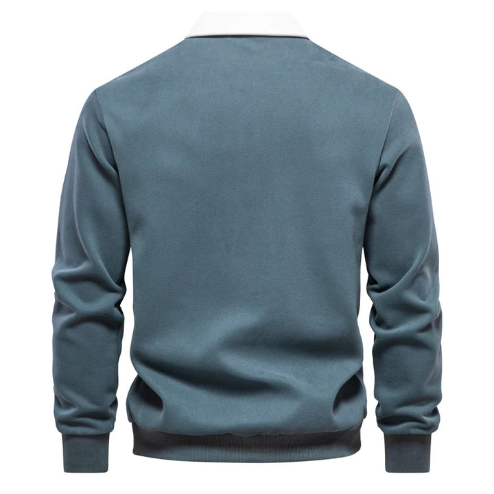 "Stijlvolle heren polo sweatshirt met klassieke kraag en patchwork detail, gemaakt van zachte katoenblend, regular fit."