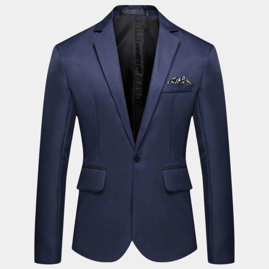 "Stijlvolle herenblazer in luxe polyester, verkrijgbaar in diverse kleuren en maten, voor elke gelegenheid en stijl."