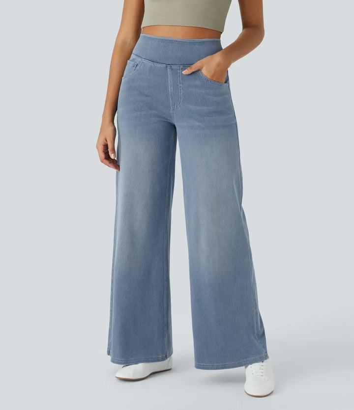 "Stijlvolle hoge taille elastische broek voor dames, flatteuze pasvorm, veelzijdig en comfortabel voor elke gelegenheid."