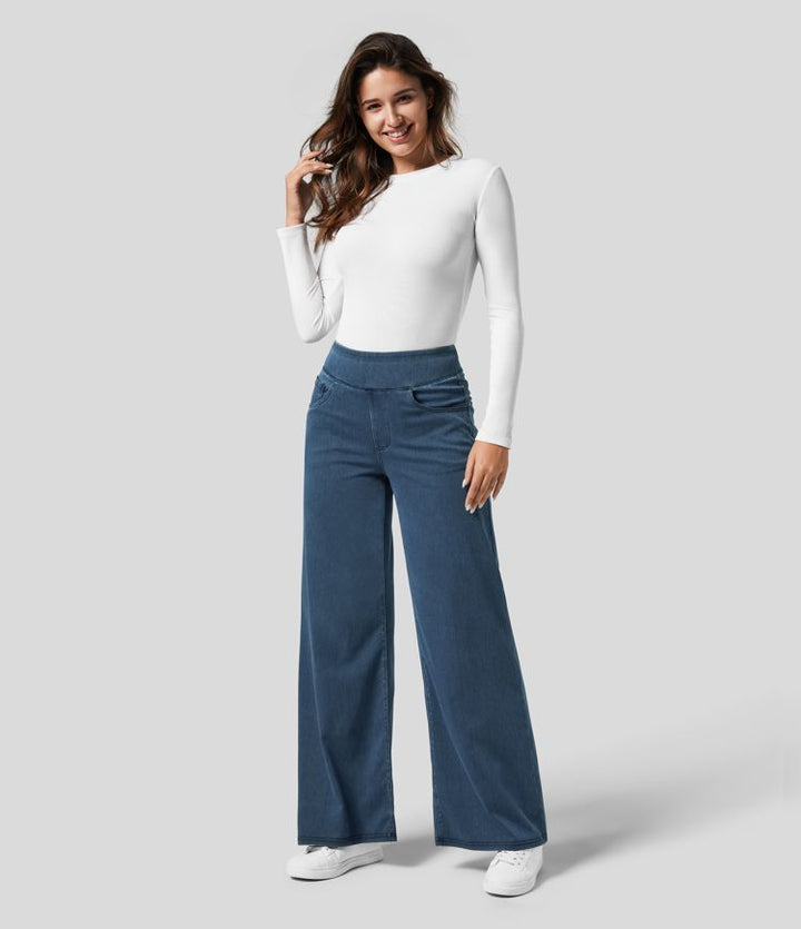 "Stijlvolle hoge taille elastische broek voor dames, flatteuze pasvorm, veelzijdig en comfortabel voor elke gelegenheid."