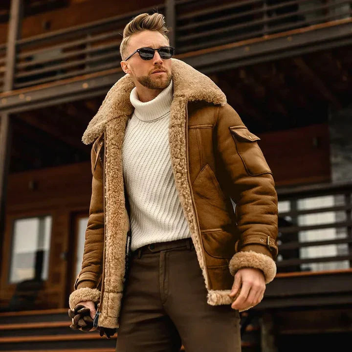 "Stijlvolle khaki winterjas voor heren, duurzaam en warm, ideaal voor winterkou en trendy uitstraling."