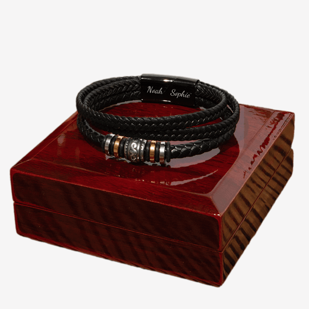 Stijlvolle lederen mannenarmband, echt leer en roestvrij staal, personaliseerbaar, elegant accessoire voor elke gelegenheid.