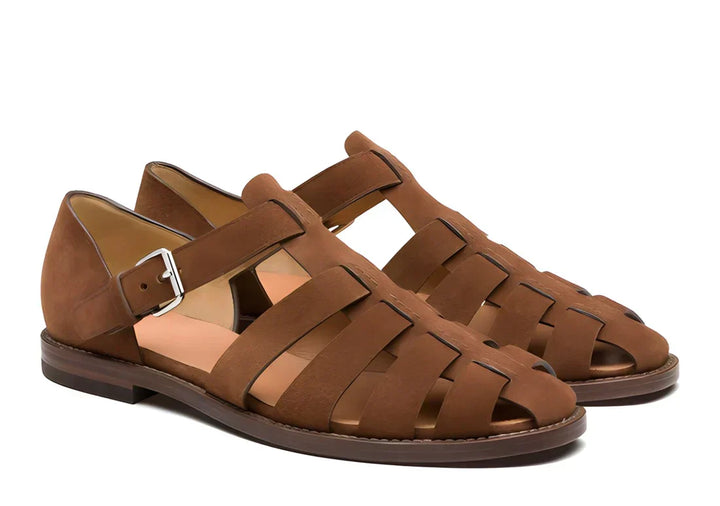 "Stijlvolle leren gladiator sandalen voor heren met stevige rubberen zool, antislip en duurzame bandjes voor comfort."