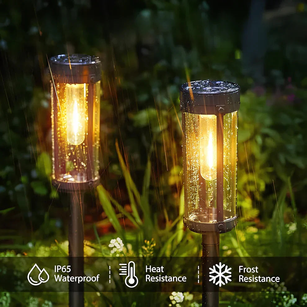 "Stijlvolle Solar Powered Torch Light voor tuin, duurzaam design, zwart, oplaadbaar zonnepaneel voor automatische verlichting