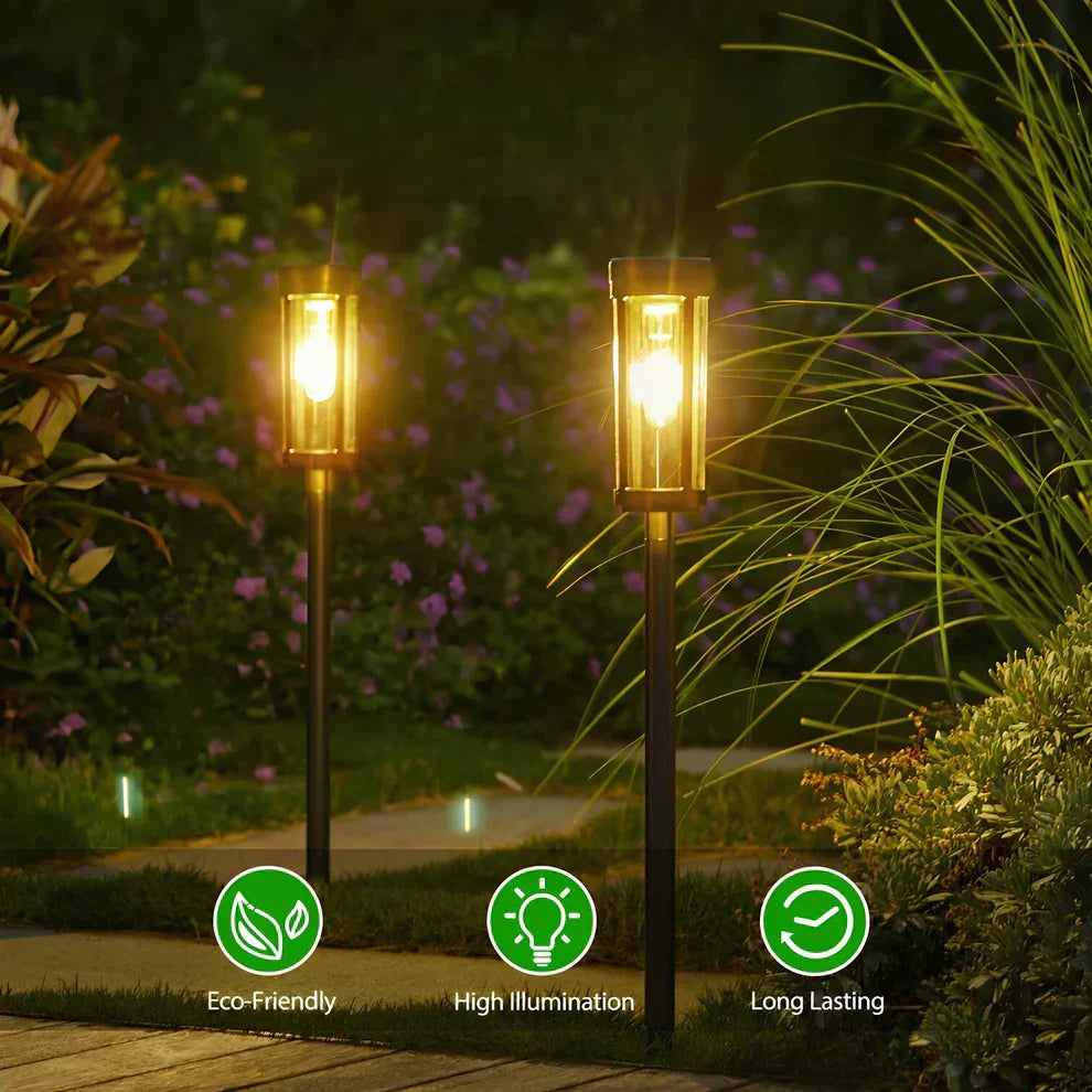 "Stijlvolle Solar Powered Torch Light voor tuin, duurzaam design, zwart, oplaadbaar zonnepaneel voor automatische verlichting
