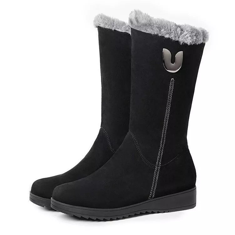 "Stijlvolle Tina halfhoge laarzen zwart, isolerende voering, trendy winterontwerp, vrouwelijke schoenen, ritssluiting."