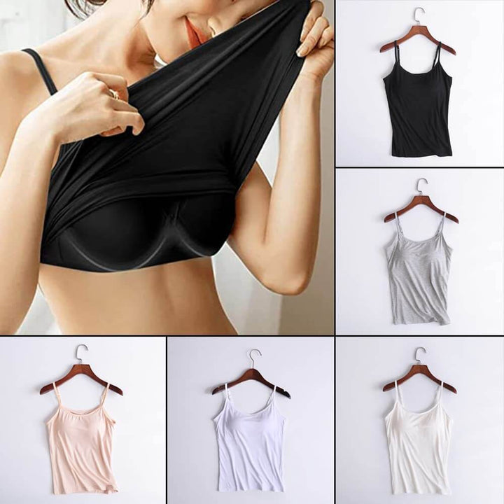 "Stijlvolle top met ingebouwde BH, verstelbare bandjes, in diverse kleuren voor comfortabele en veelzijdige outfits."