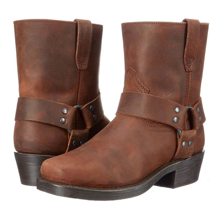 Stoere heren cowboy laarzen met gesp. Comfortabele en trendy casual laarzen voor mannen in vintage stijl.