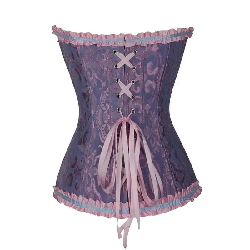 Strapless zwart kanten dameskorset met bloemenpatroon en verstelbare sluiting; elegant design, ideaal voor diverse gelegenhed