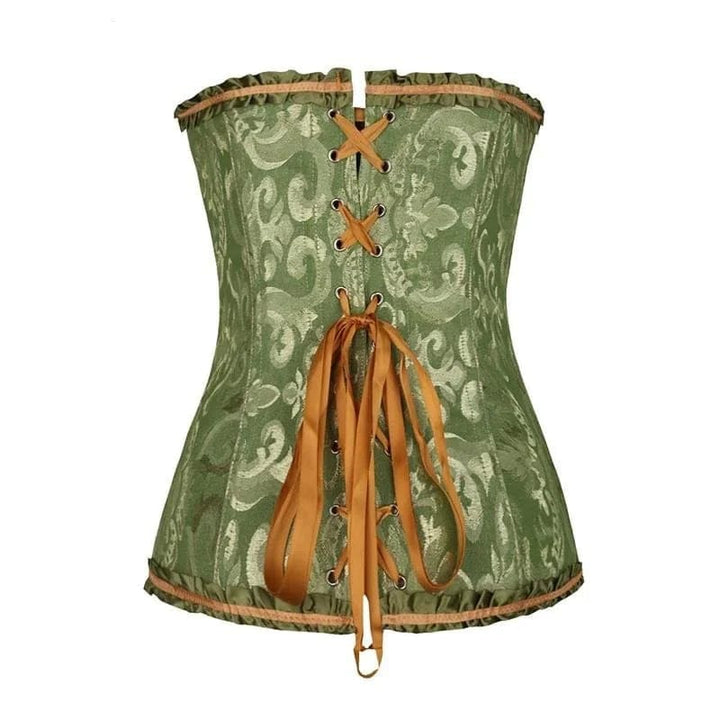 Strapless zwart kanten dameskorset met bloemenpatroon en verstelbare sluiting; elegant design, ideaal voor diverse gelegenhed
