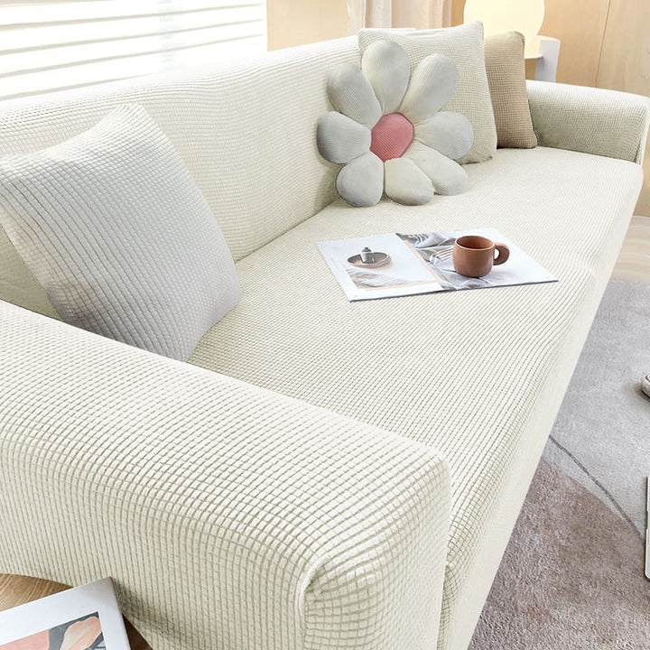 "StretchGuard rekbare bankhoes, elastisch, stijlvolle bescherming, antislip, perfecte pasvorm, modern interieurdesign"