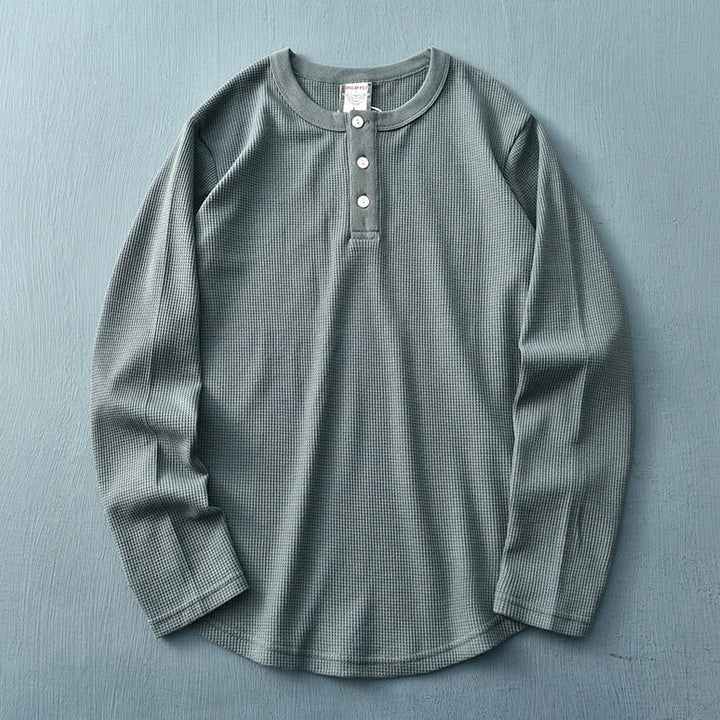 Comfortabel heren shirt met lange mouwen en ronde hals met knopen voor dagelijks gebruik