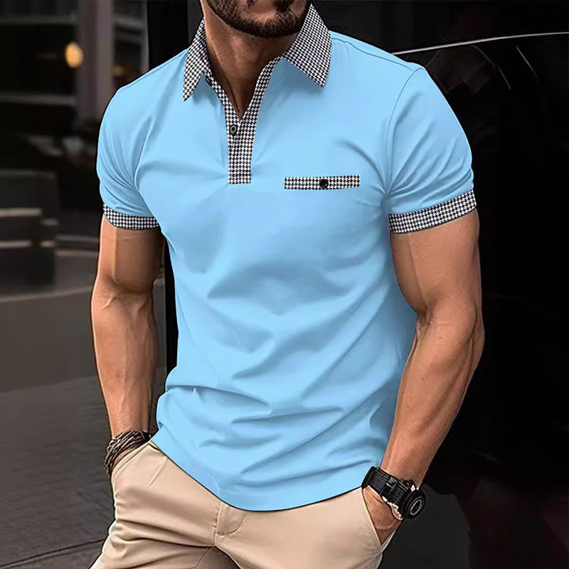 Pied-de-poule herenpolo, korte mouwen, een veelzijdige casual polo voor de modebewuste man.