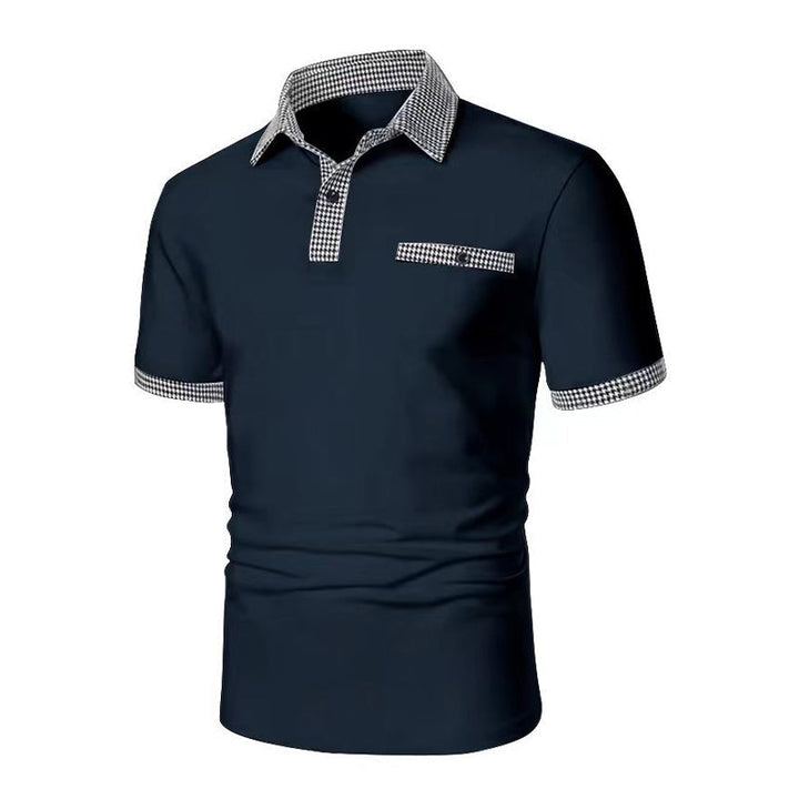 Casual herenpolo met korte mouwen en trendy pied-de-poule print, een must-have voor herenkleding.