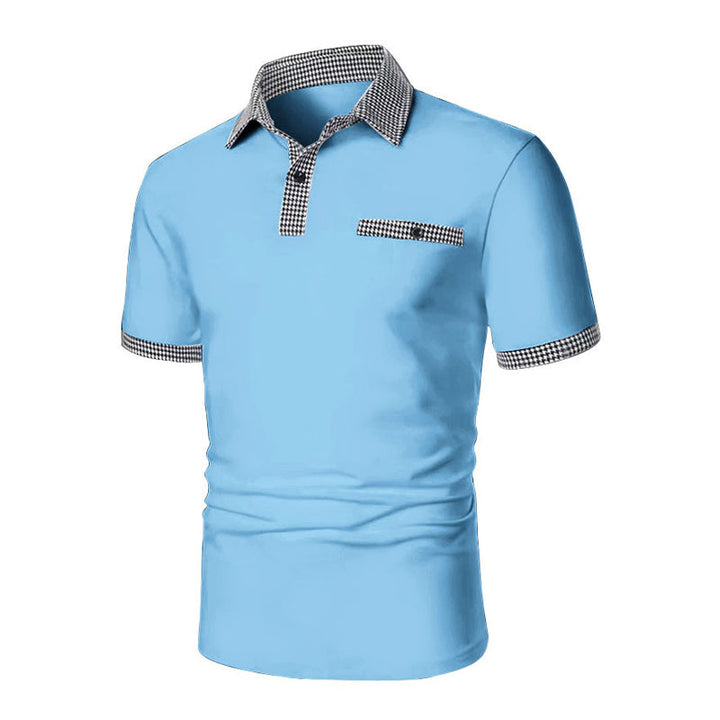 Mannen casual shirt: herenpolo met korte mouwen en chic pied-de-poule patroon, comfortabel.