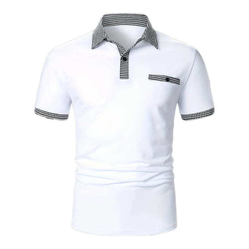 Zomerse herenpolo met korte mouwen, voorzien van een elegant pied-de-poule design voor mannen.