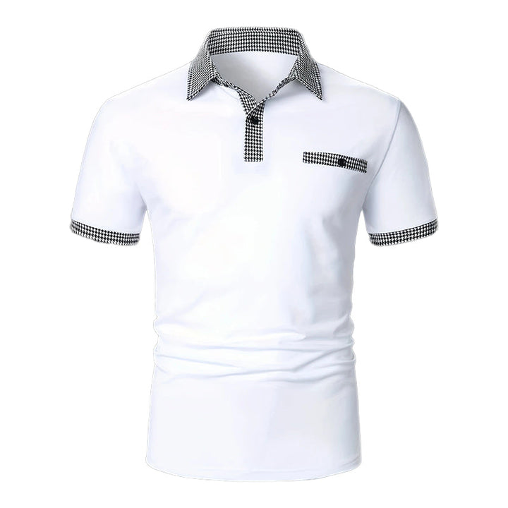 Zomerse herenpolo met korte mouwen, voorzien van een elegant pied-de-poule design voor mannen.