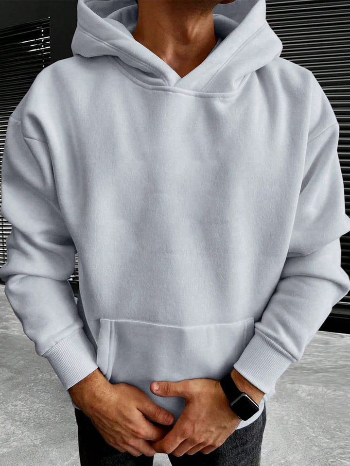 Detailopname van de capuchon en stof van de heren hoodie