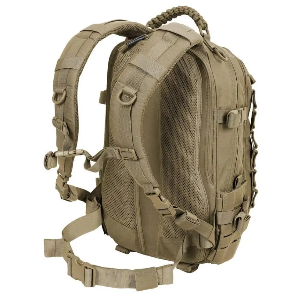 Gedetailleerde weergave van de duurzame waterafstotende stof van de tactische rugzak Explorer TrailForce.
