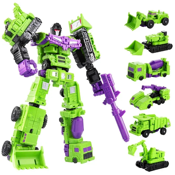 "Transformer robot auto, 6-in-1 actiefiguur van ABS, in kleurrijke robotvorm met voertuigonderdelen zichtbaar, 22CM hoog."