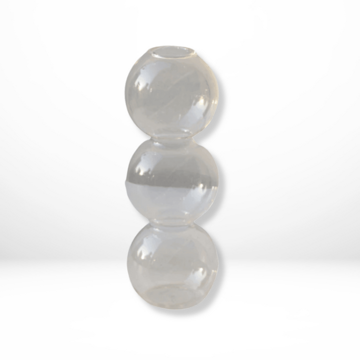 "Transparante handgeblazen glazen bubbelvaas met modern design, elegant glaswerk voor interieurdecoratie."