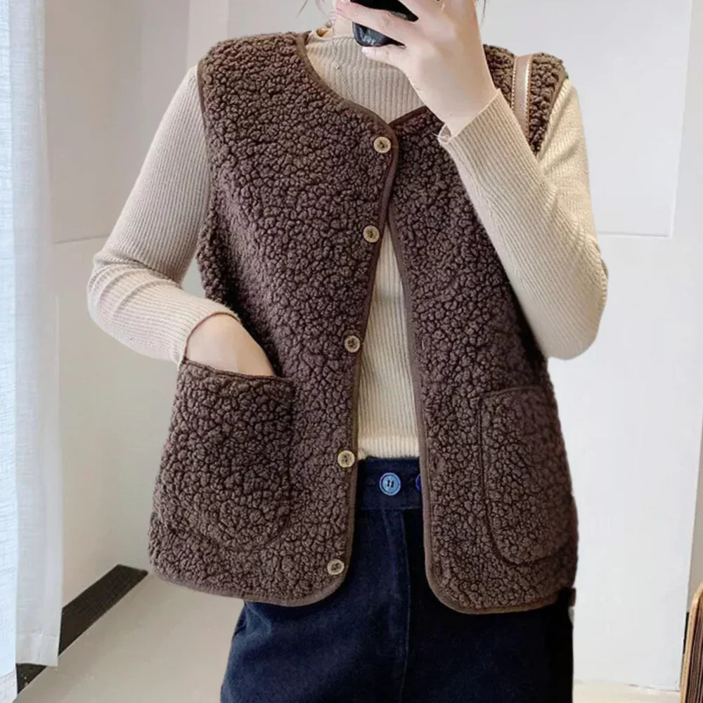 "Trendy Amara damesvest van wol met rits en zakken, warm en stijlvol, ideaal voor casual tot formele outfits"