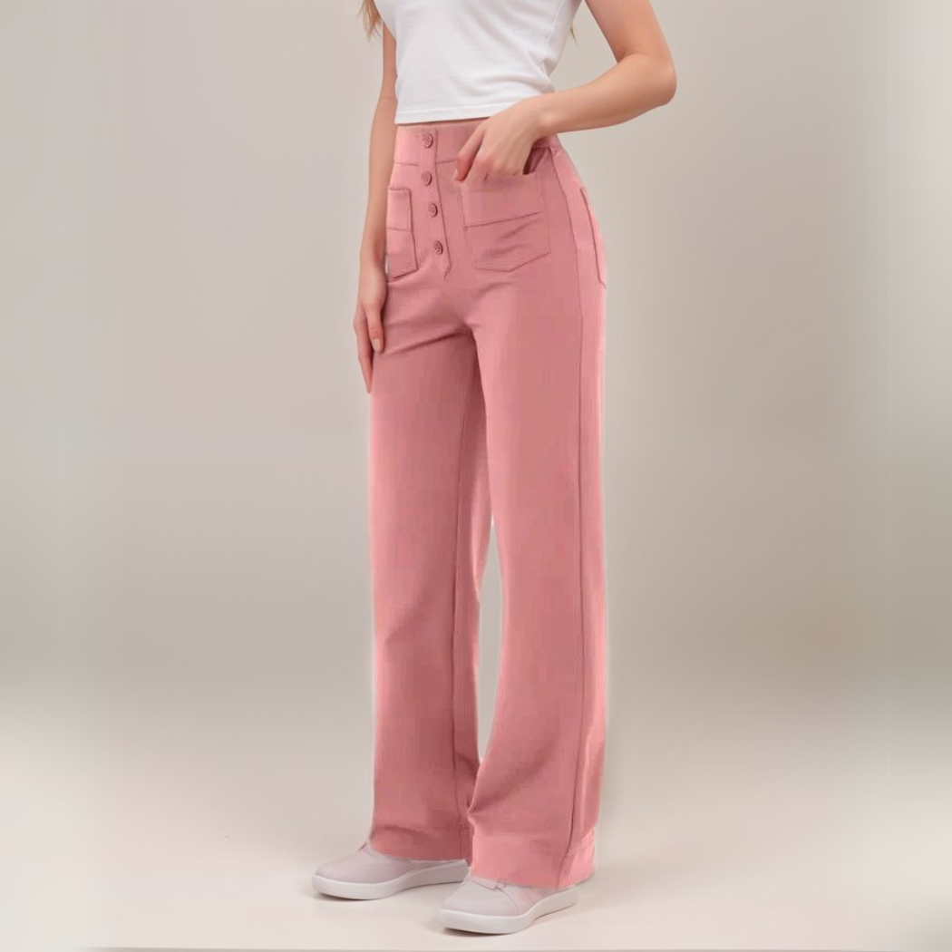 "Trendy hoge taille broek dames, slank silhouet, zwart, superzacht, stretch, zakken, eco-vriendelijk, stijlvol en comfortabel