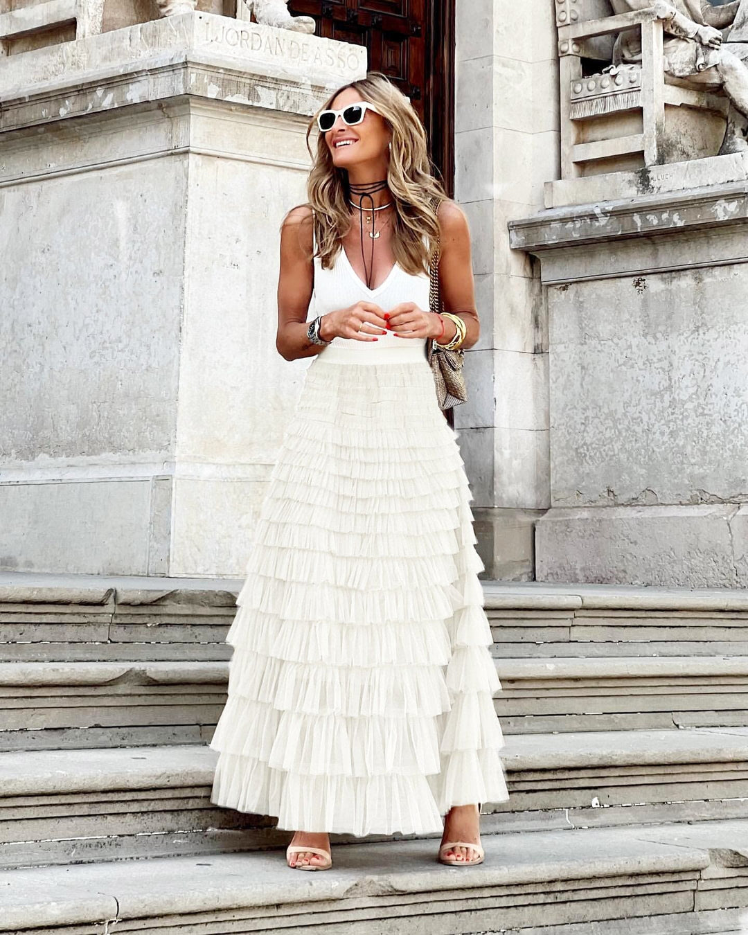 Tule maxi rok voor dames, stijlvol en comfortabel met elegante plooien en elastische tailleband voor een flatterende look.