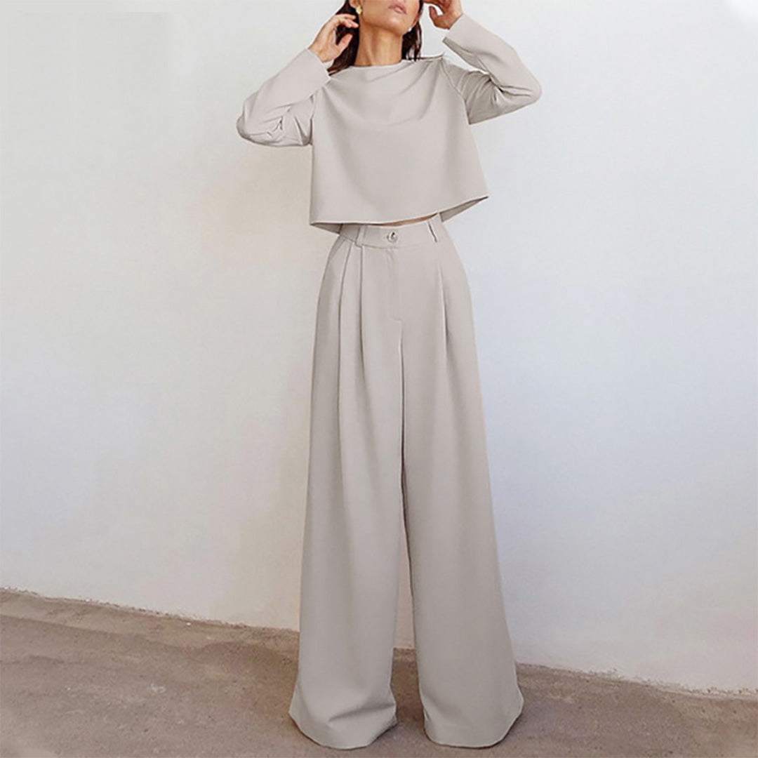 "Tweedelige palazzo set voor dames: elegante losse snit, ademende katoenen stof, ideaal voor casual en semi-formele gelegenhe