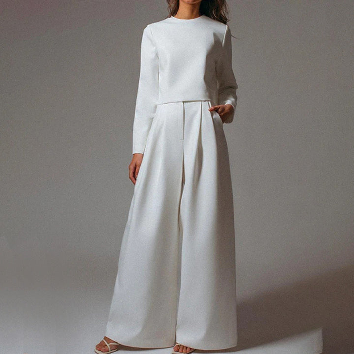 "Tweedelige palazzo set voor dames: elegante losse snit, ademende katoenen stof, ideaal voor casual en semi-formele gelegenhe